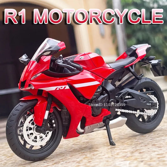 Miniatura Moto Esportiva R1/R1M 1:12 – Som, Luz e Suspensão Realista